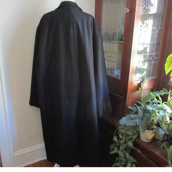 King's Court Black Single Breasted Long Men Peacoat 5XL Wool Blend Minimalist - Picture 5 of 17